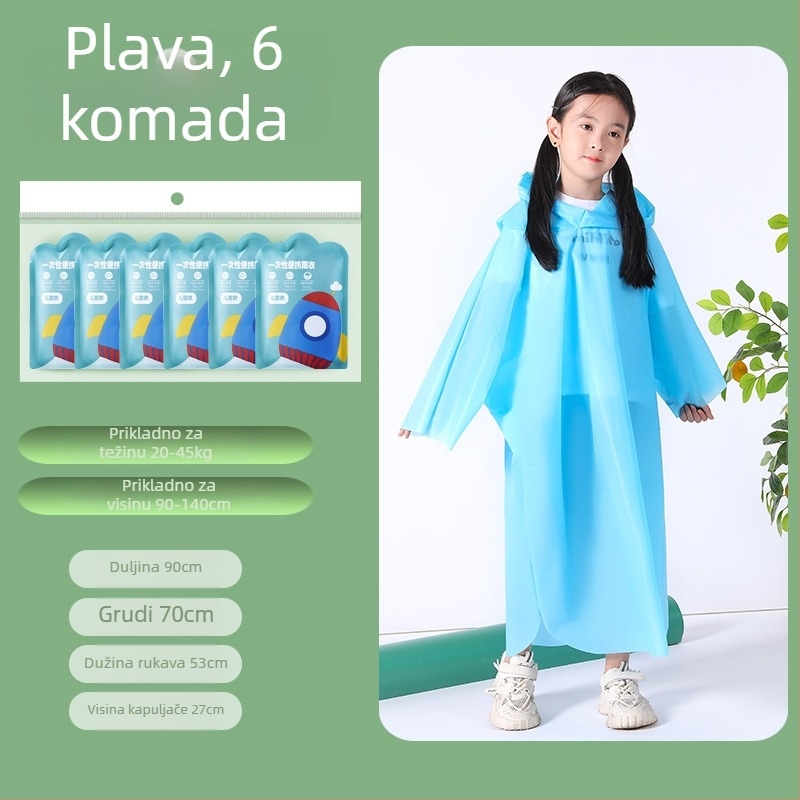 Jednokratna dječja kišna kabanica za cijelo tijelo, produžena i pojačana verzija, jednodijelna konstrukcija, PE tkanina, za školu i putovanja.