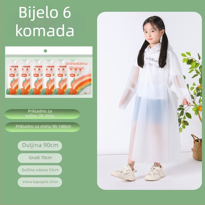 Jednokratna dječja kišna kabanica za cijelo tijelo, produžena i pojačana verzija, jednodijelna konstrukcija, PE tkanina, za školu i putovanja.