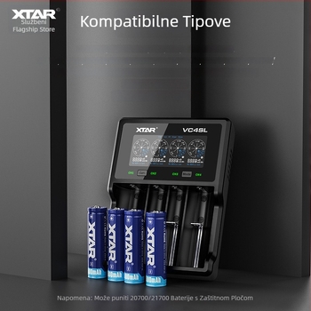 XTAR VC4SL 4-pozicijski punjač litijevih baterija za 18650/26650, ulaz QC3.0, VC serija, CE/FCC/ROHS certificirano