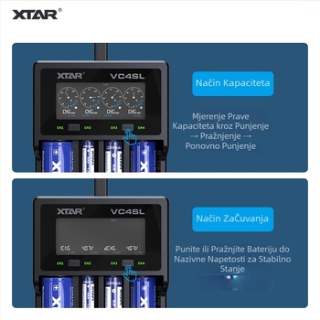 XTAR VC4SL 4-pozicijski punjač litijevih baterija za 18650/26650, ulaz QC3.0, VC serija, CE/FCC/ROHS certificirano