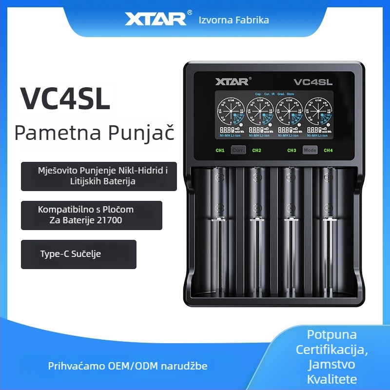 XTAR VC4SL 4-pozicijski punjač litijevih baterija za 18650/26650, ulaz QC3.0, VC serija, CE/FCC/ROHS certificirano