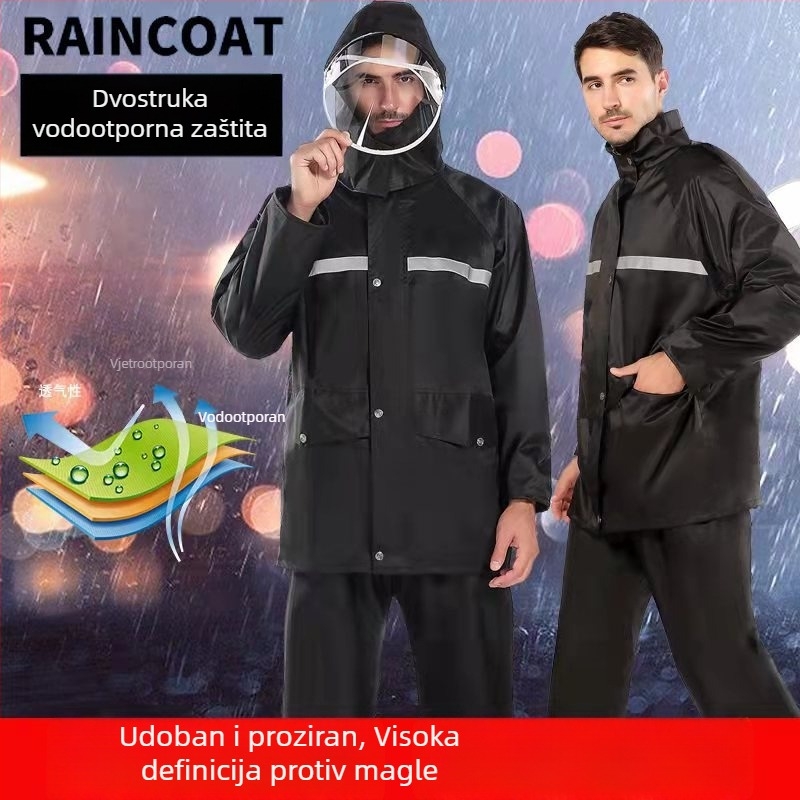 Set kišnog kabanice i hlača, podijeljeni dizajn, reflektirajuće trake, dvostruko ojačano, PVC tkanina