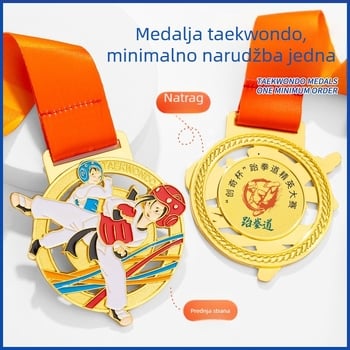 Taekwondo medalja, cinkova legura s pozlaćenim premazom; otisak logotipa uključen; mogućnost prilagodbe; prikladno za pojedinačna priznanja; prihvaćamo miješane serije.