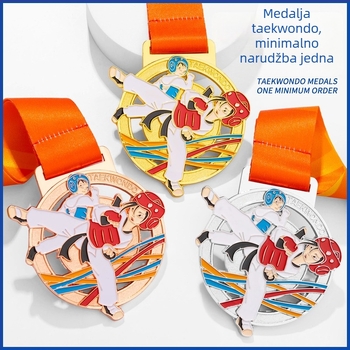 Taekwondo medalja, cinkova legura s pozlaćenim premazom; otisak logotipa uključen; mogućnost prilagodbe; prikladno za pojedinačna priznanja; prihvaćamo miješane serije.