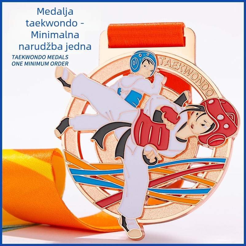 Taekwondo medalja, cinkova legura s pozlaćenim premazom; otisak logotipa uključen; mogućnost prilagodbe; prikladno za pojedinačna priznanja; prihvaćamo miješane serije.