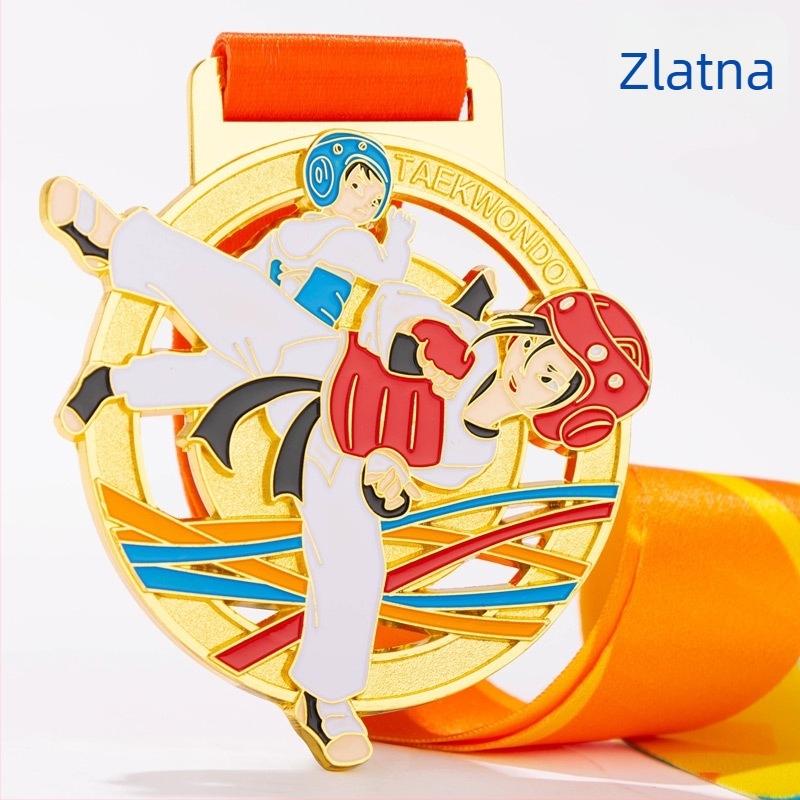 Taekwondo medalja, cinkova legura s pozlaćenim premazom; otisak logotipa uključen; mogućnost prilagodbe; prikladno za pojedinačna priznanja; prihvaćamo miješane serije.