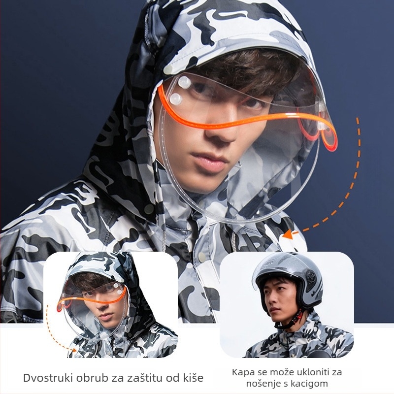 Unisex dugi PVC kišni pončo za odrasle s potpuno pokrivenim tijelom i otisnutim logotipom, pogodan za planinarenje, motocikle i električna vozila