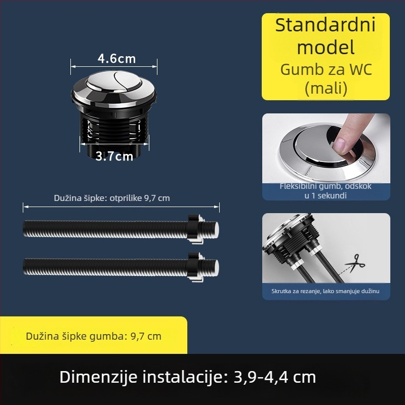 Toaletni gumb, ABS materijal, moderan minimalistički stil, pritisak