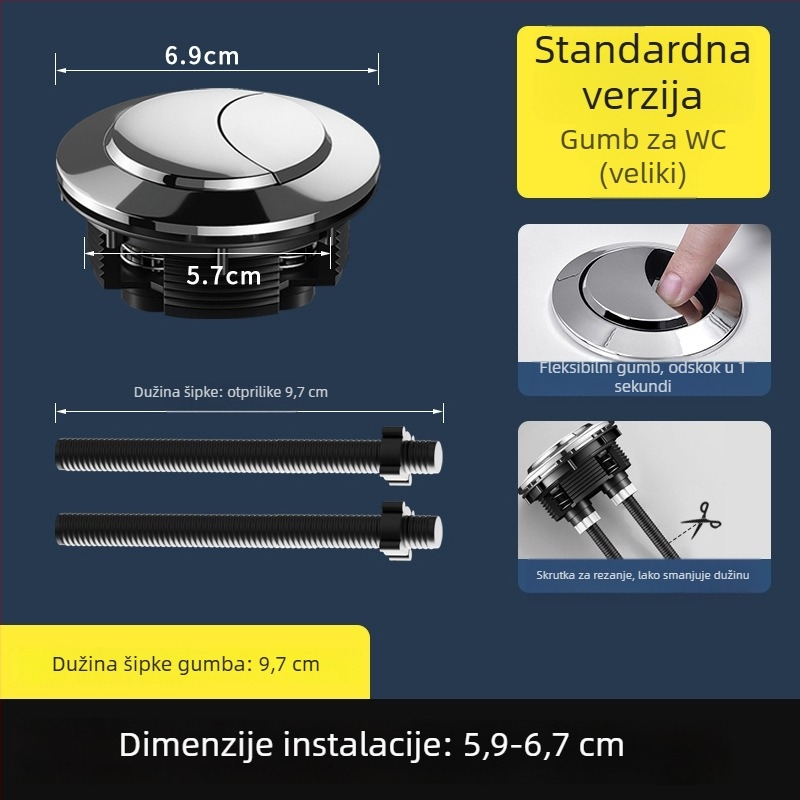 Toaletni gumb, ABS materijal, moderan minimalistički stil, pritisak