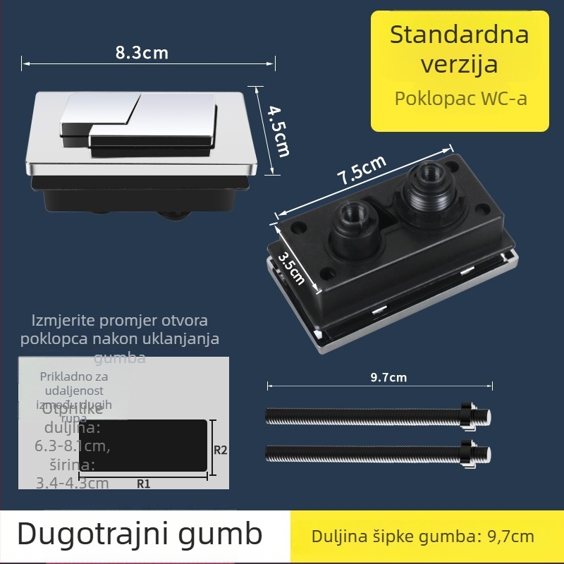 Toaletni gumb, ABS materijal, moderan minimalistički stil, pritisak