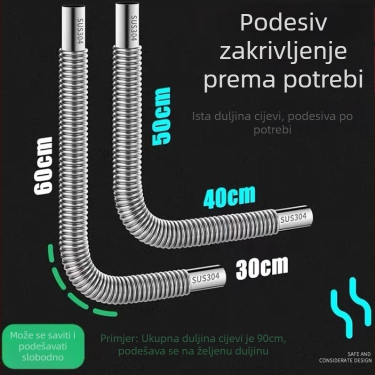 304 nehrđajući čelik, valovita odvodna cijev WC-a, pomični cijev s podesivim ventilom za ispiranje, oblik S
