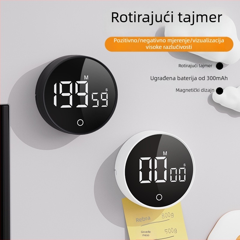 Elektronički timer za učenje s LCD zaslonom — okruglo kućište od ABS-a, vanjsko napajanje, pogodan za dnevni boravak, spavaću sobu i studij