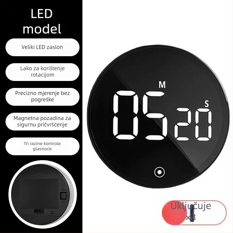 Elektronički timer za učenje s LCD zaslonom — okruglo kućište od ABS-a, vanjsko napajanje, pogodan za dnevni boravak, spavaću sobu i studij