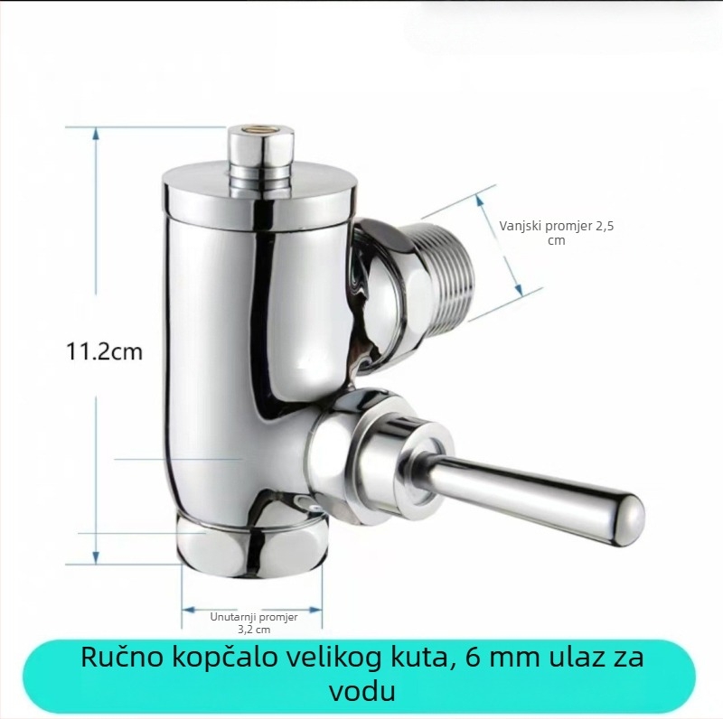 Ventil za ispiranje s pedalom za WC, model 90° zavoj, vrijeme ispiranja 3–8 s, promjer izlaza 1 inč, tlak vode 0.1–1.0 MPa