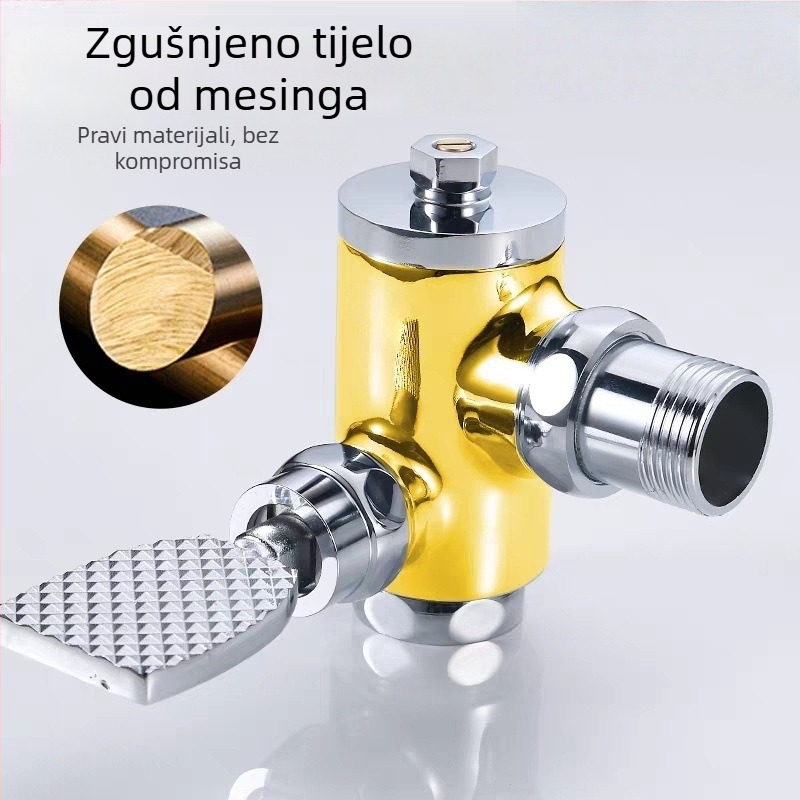 Ventil za ispiranje s pedalom za WC, model 90° zavoj, vrijeme ispiranja 3–8 s, promjer izlaza 1 inč, tlak vode 0.1–1.0 MPa