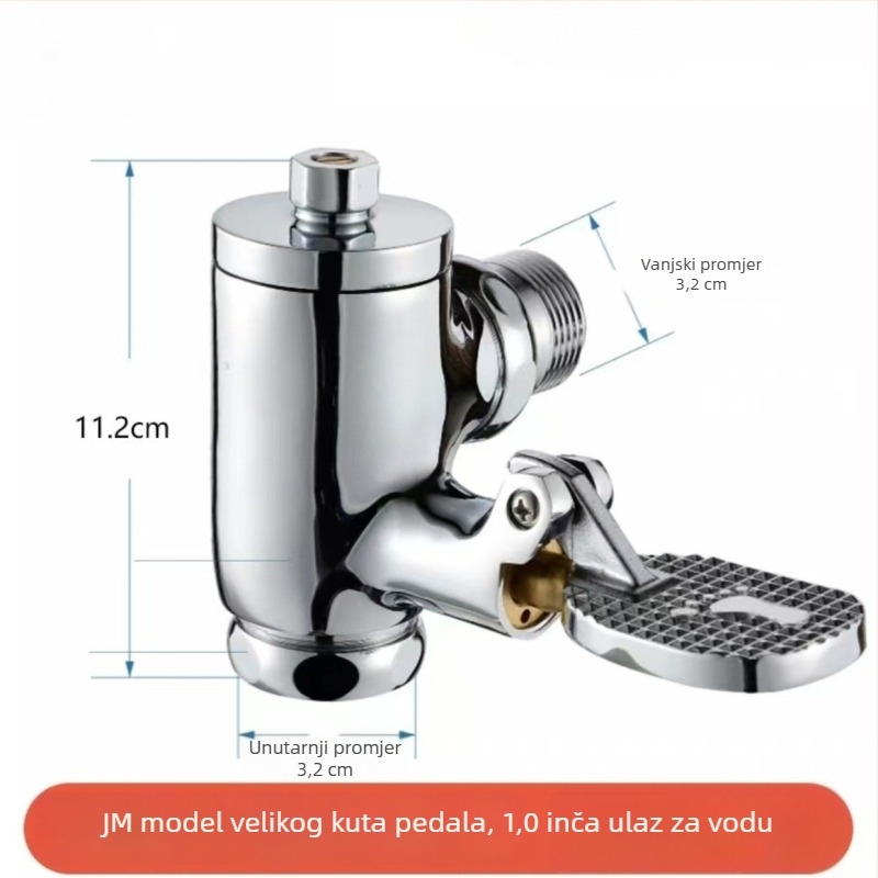 Ventil za ispiranje s pedalom za WC, model 90° zavoj, vrijeme ispiranja 3–8 s, promjer izlaza 1 inč, tlak vode 0.1–1.0 MPa
