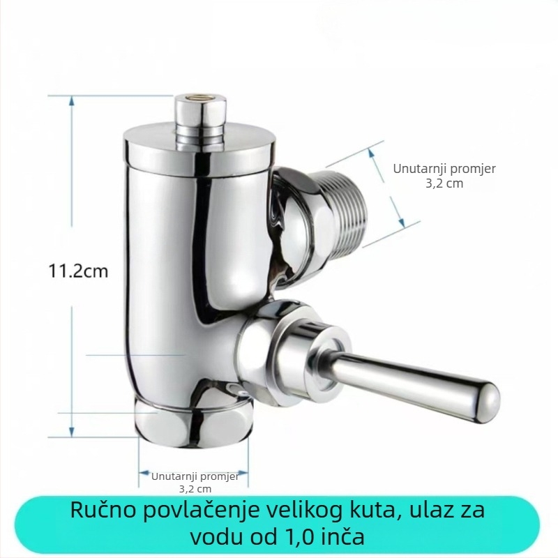 Ventil za ispiranje s pedalom za WC, model 90° zavoj, vrijeme ispiranja 3–8 s, promjer izlaza 1 inč, tlak vode 0.1–1.0 MPa