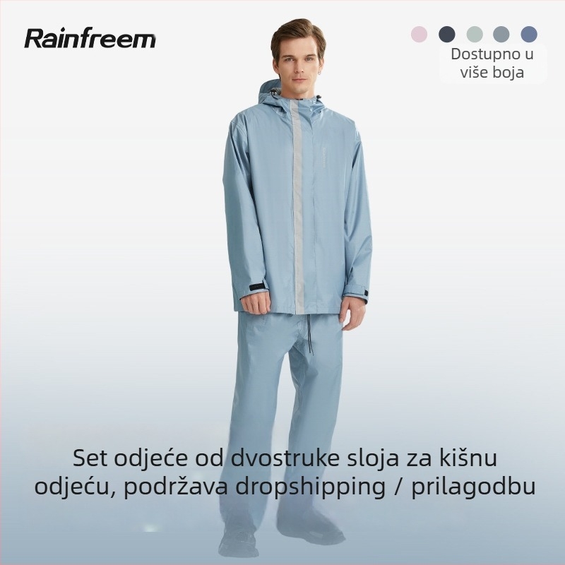 Set kišnog mantila i hlača za odrasle motocikliste, poliester tafta, debljina tkanine 0,2 mm, PVC vodootporni sloj