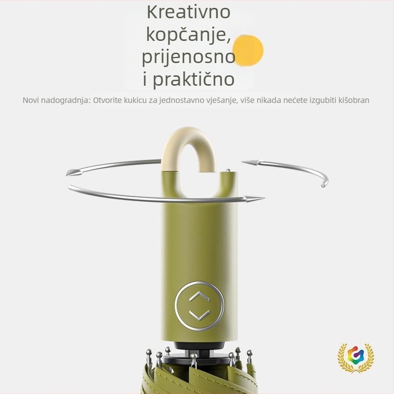 Trojsegmetni automatski kišobran za sunce i kišu, 8 rebara, 190T tkanina s UPF >40, aluminijski središnji stup i ručka, moderni minimalistički dizajn