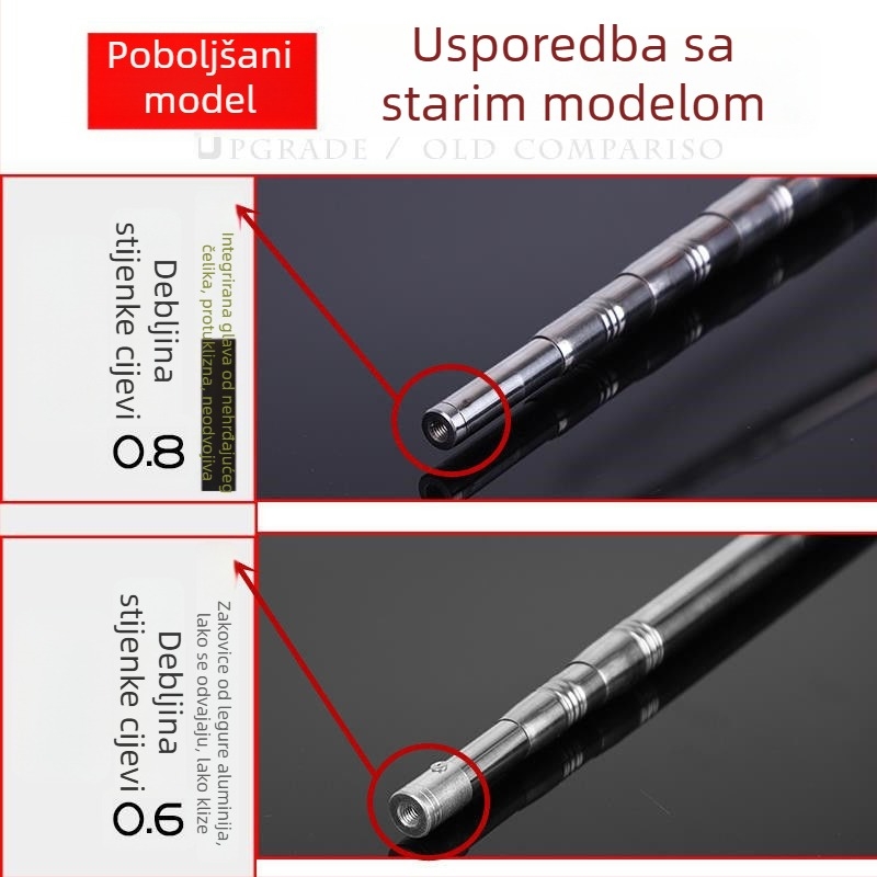 Nehrđajući čelični teleskop štap za branje voća, podesiv i izvučen, pogodan za ribarsko koplje, štap za betel orašice i čepove borova, debljina 0,8 mm