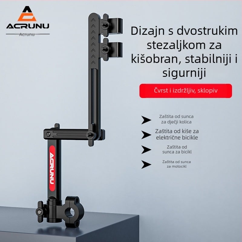 Držač za kišobran za električna vozila — izvučni, sklopivi i stabilni dizajn; odgovara cijevama promjera 2.5 cm; kompatibilan s električnim vozilima, motociklima, biciklima i dječjim kolima.