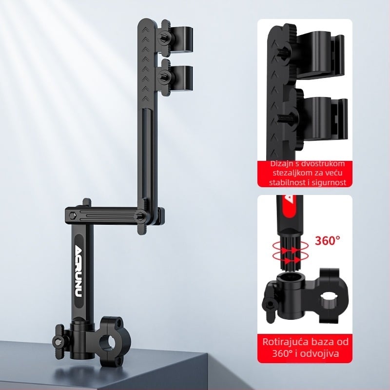 Držač za kišobran za električna vozila — izvučni, sklopivi i stabilni dizajn; odgovara cijevama promjera 2.5 cm; kompatibilan s električnim vozilima, motociklima, biciklima i dječjim kolima.