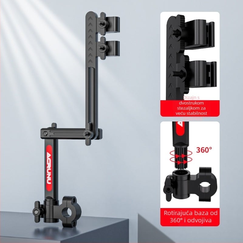 Držač za kišobran za električna vozila — izvučni, sklopivi i stabilni dizajn; odgovara cijevama promjera 2.5 cm; kompatibilan s električnim vozilima, motociklima, biciklima i dječjim kolima.