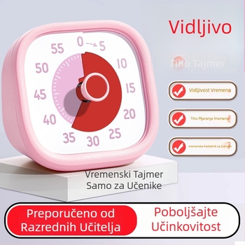 Vizualni timer za domaću zadaću za osnovnu školu — baterijski elektronički mjerač vremena, plastično kvadratno kućište, pokazivač i brojčani prikaz