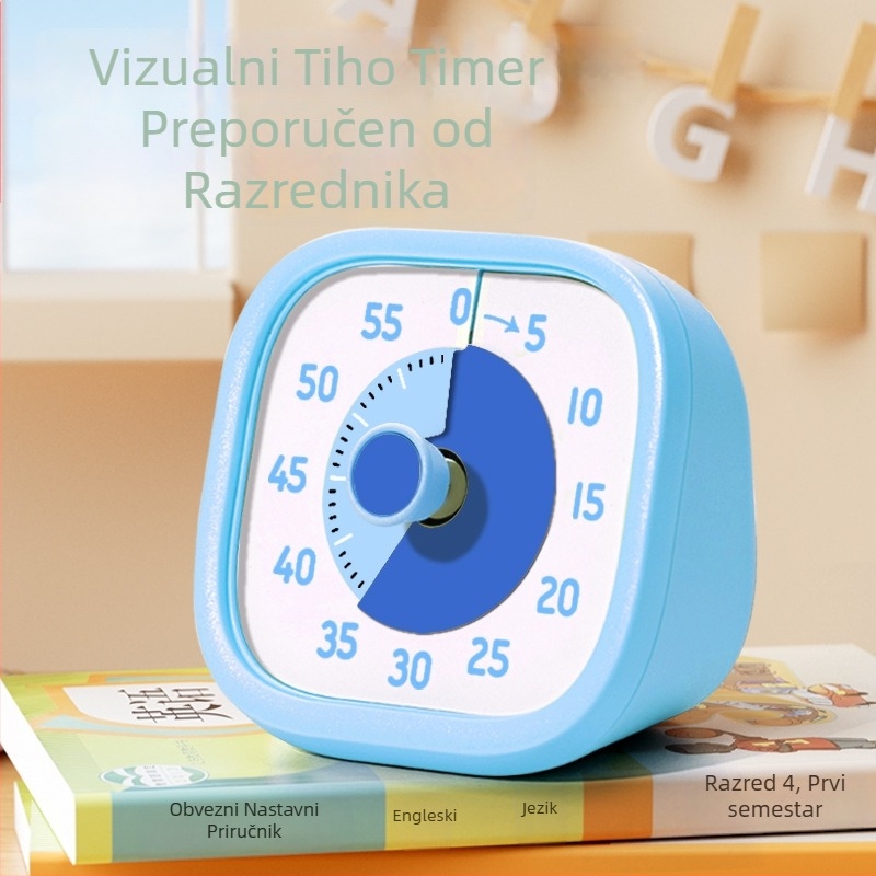 Vizualni timer za domaću zadaću za osnovnu školu — baterijski elektronički mjerač vremena, plastično kvadratno kućište, pokazivač i brojčani prikaz