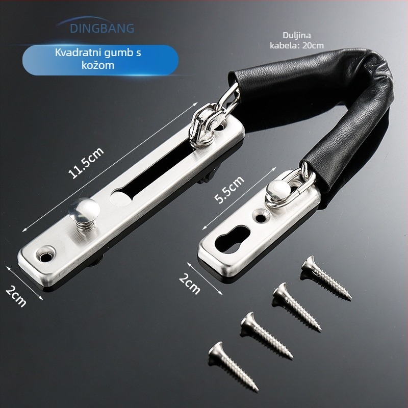 Lanac protiv krađe za vrata – teški čep; Materijal: nehrđajući čelik 201 / cinkova legura; Površinska obrada: poliranje i elektrolitsko galvaniziranje; Model: Anti-theft chain; Stil: moderna jednostavnost