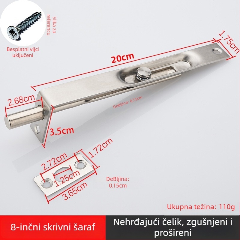 Zatvarač s skrivenim čepom za vrata — nehrđajući čelik, površina četkana žicom, moderan stil