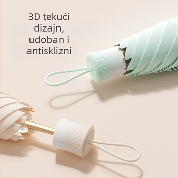 Ženski kišobran za UV zaštitu, kišu ili sunce, sklopiv i lagan za nošenje, aluminijski okvir i drška, platno od plastike 170T s vinilnim premazom