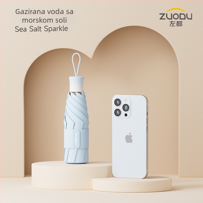 Ženski kišobran za UV zaštitu, kišu ili sunce, sklopiv i lagan za nošenje, aluminijski okvir i drška, platno od plastike 170T s vinilnim premazom