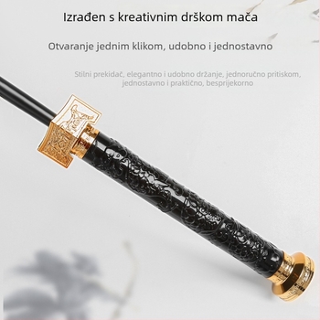 Kišobran s drškom mača, 24 rebara, automatsko otvaranje, duga ravna drška, prilagođeni logotip