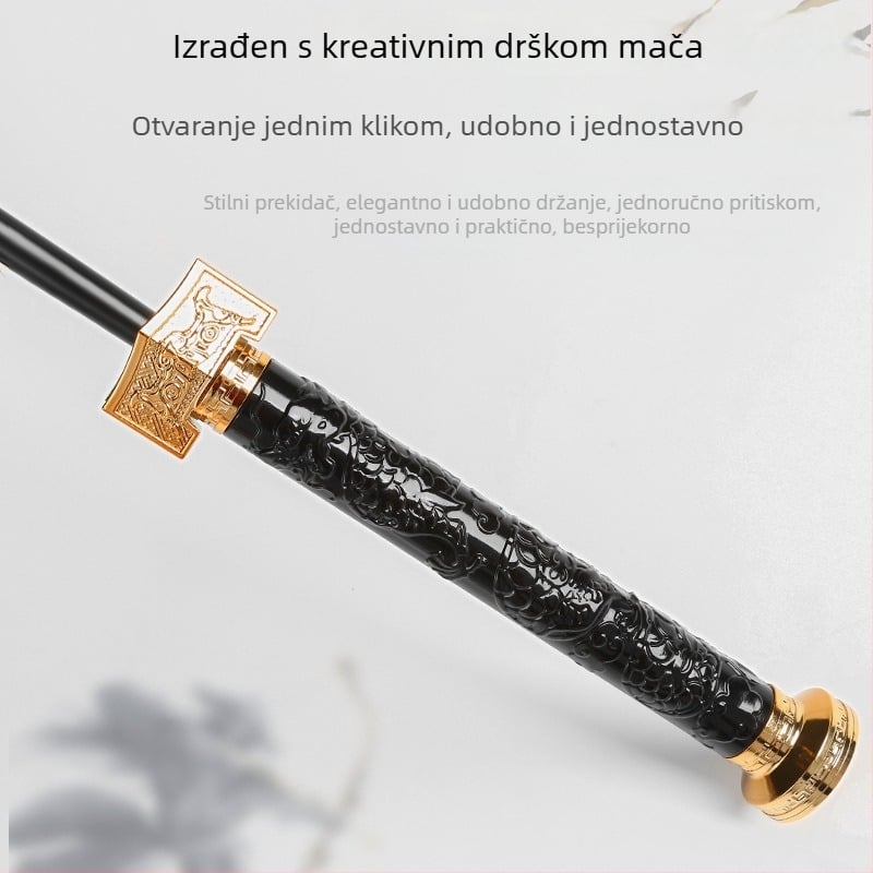 Kišobran s drškom mača, 24 rebara, automatsko otvaranje, duga ravna drška, prilagođeni logotip