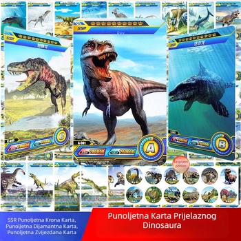 Kartice dinosaura za edukaciju djece – set kartica s albumom i društvenom igrom, papir, brend Pinchi, interaktivna igra roditelj-dijete, u OPP vrećici, uzrast 4–14