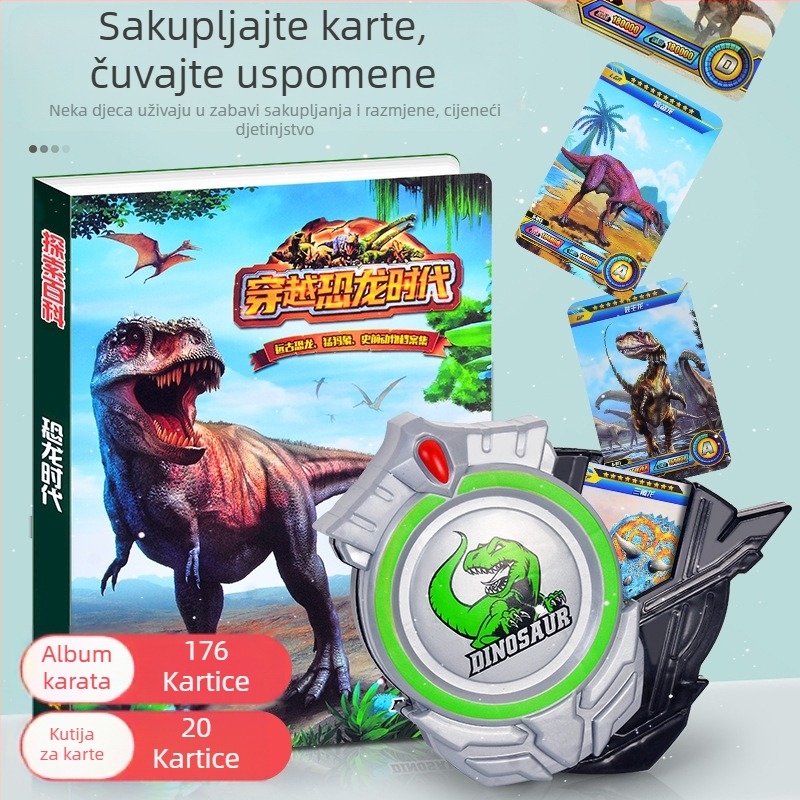 Kartice dinosaura za edukaciju djece – set kartica s albumom i društvenom igrom, papir, brend Pinchi, interaktivna igra roditelj-dijete, u OPP vrećici, uzrast 4–14