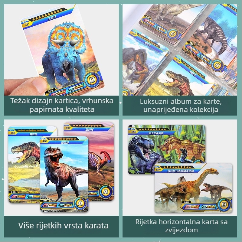 Kartice dinosaura za edukaciju djece – set kartica s albumom i društvenom igrom, papir, brend Pinchi, interaktivna igra roditelj-dijete, u OPP vrećici, uzrast 4–14