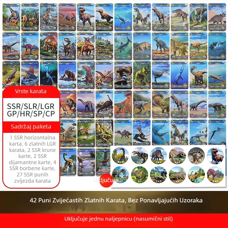 Kartice dinosaura za edukaciju djece – set kartica s albumom i društvenom igrom, papir, brend Pinchi, interaktivna igra roditelj-dijete, u OPP vrećici, uzrast 4–14