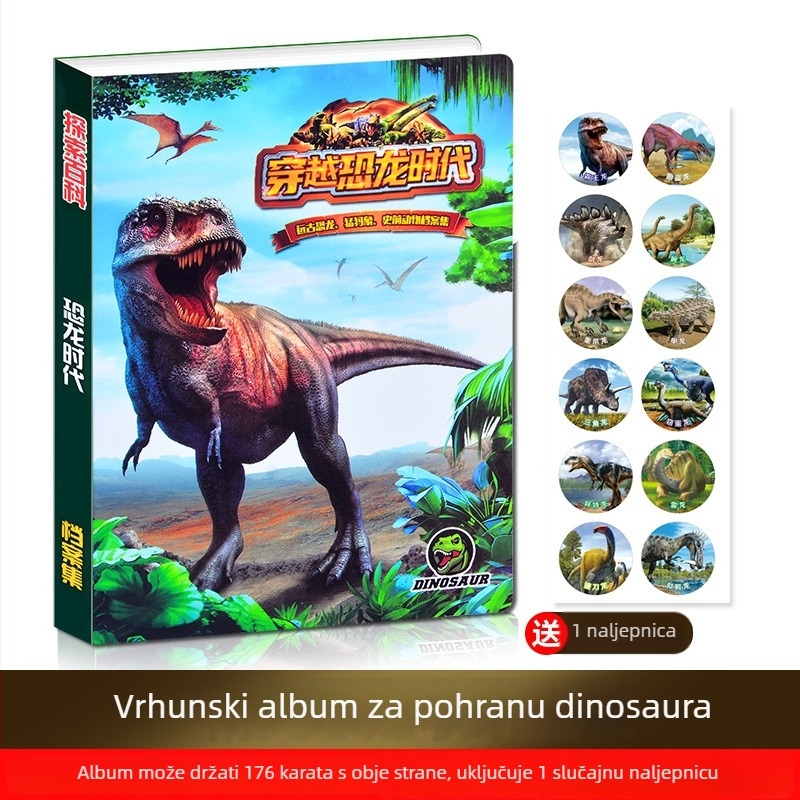 Kartice dinosaura za edukaciju djece – set kartica s albumom i društvenom igrom, papir, brend Pinchi, interaktivna igra roditelj-dijete, u OPP vrećici, uzrast 4–14