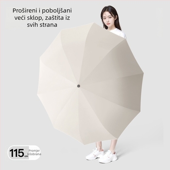 Dvoslojni kišno-sunčani sklopivi kišobran, ojačan, ručni otvaranje, 10 rebara od legure, UPF iznad 40