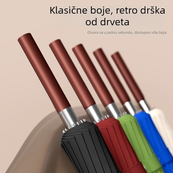 Kišobran s dugačkom drškom, 16 rebara, drška od drveta, okvir od vlakana, središnji šip od čelika, automatsko otvaranje