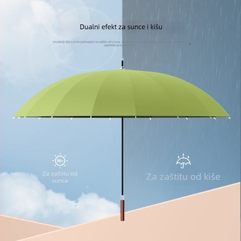 Kišobran s dugačkom drškom, 16 rebara, drška od drveta, okvir od vlakana, središnji šip od čelika, automatsko otvaranje