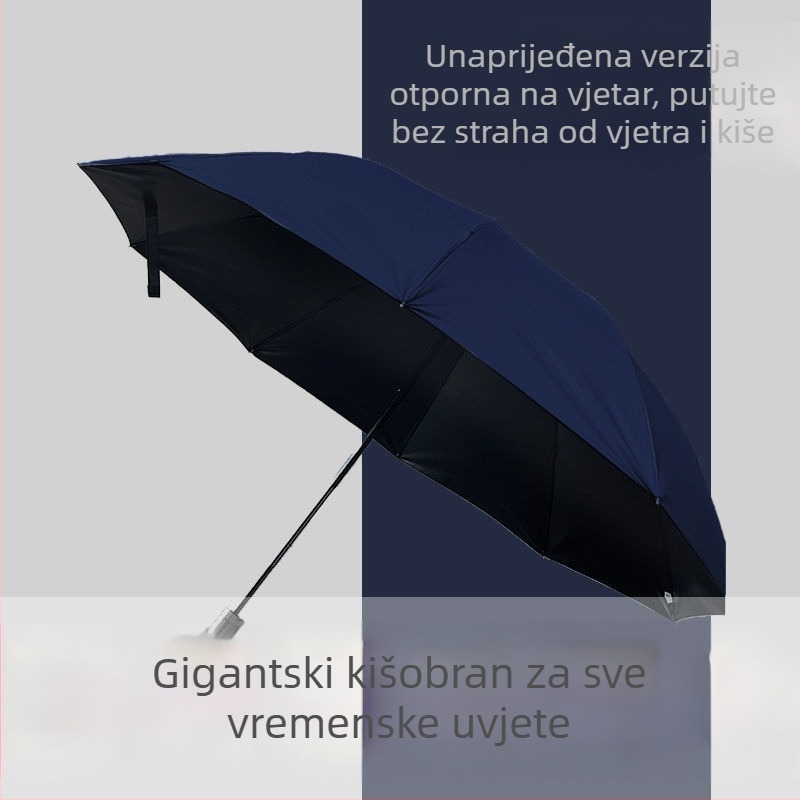 Poslovni kišobran s 10 čeličnih rebara, ojačana i debela konstrukcija, automatsko otvaranje, otporan na vjetar, tisk logotipa