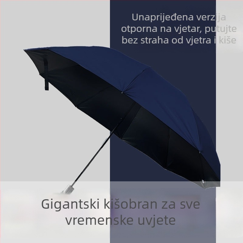 Poslovni kišobran s 10 čeličnih rebara, ojačana i debela konstrukcija, automatsko otvaranje, otporan na vjetar, tisk logotipa