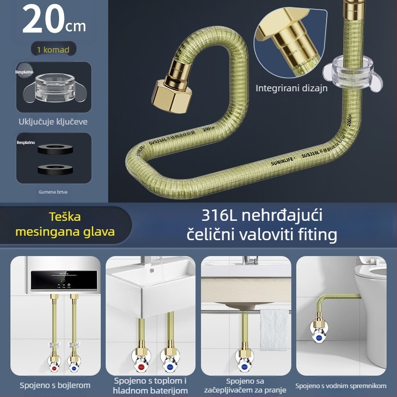 316 nehrđajući čelik anti-scald fleksibilni crijev za bojler, ulaz/izlaz tople i hladne vode