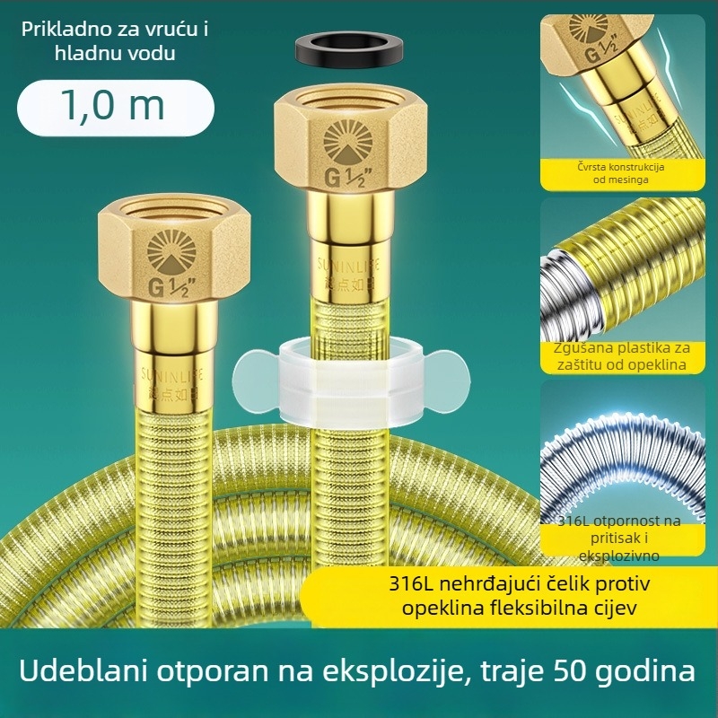 316 nehrđajući čelik anti-scald fleksibilni crijev za bojler, ulaz/izlaz tople i hladne vode
