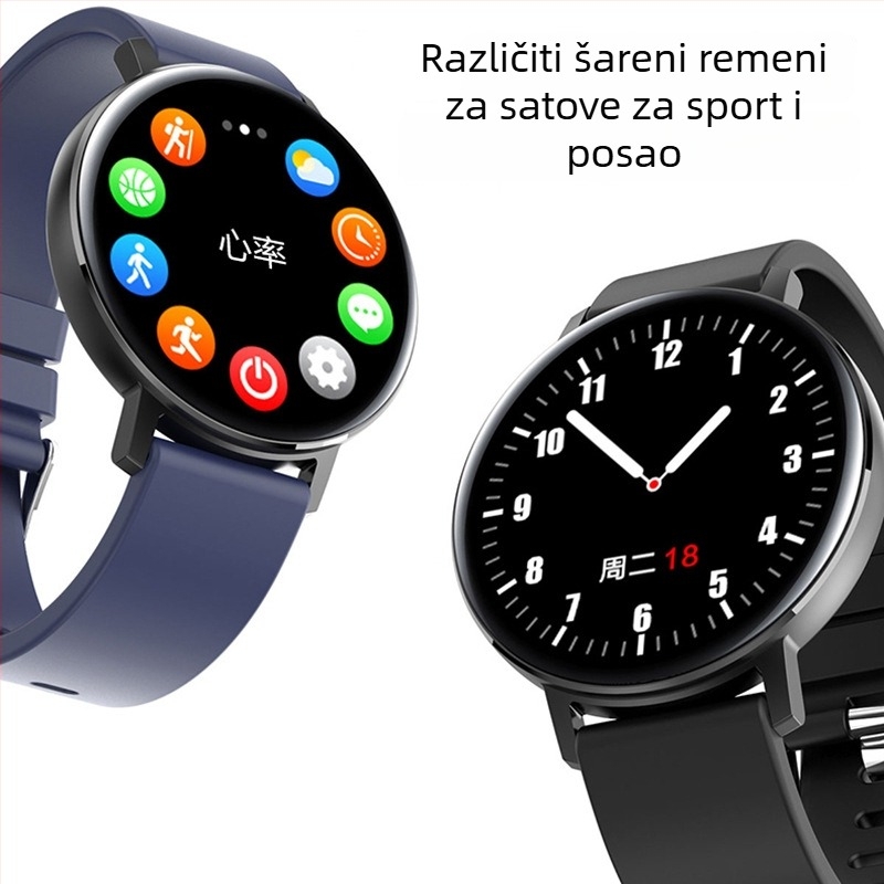 R18t pametna narukvica s punim dodirnim zaslonom, praćenje pulsa i tlaka krvi, vodootporna, Bluetooth, trajanje baterije 7–14 dana.