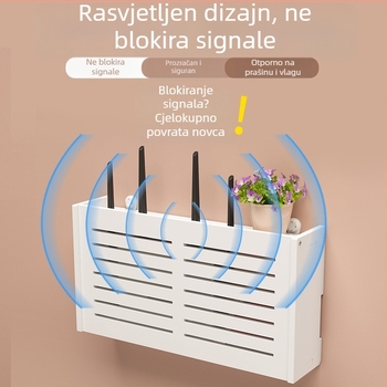 Zidni spremnik za ruter, bez bušenja, montaža na kuku, PVC materijal, 1-slojna polica za ruter i set-top kutiju