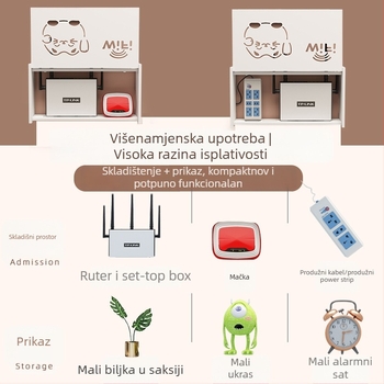 Zidni spremnik za ruter, bez bušenja, montaža na kuku, PVC materijal, 1-slojna polica za ruter i set-top kutiju